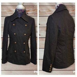 Y2K Dark Academia Quiet Luxury Wool Blend Military Peacoat Guess Small Old Money